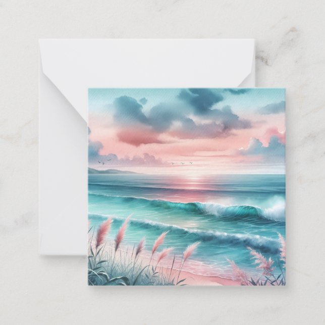 Beautiful Ocean Scene in Pink and Blue Note Card (Front)