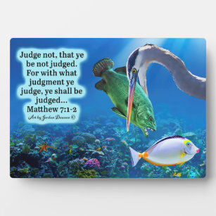 Funny scuba diver and fish sea creatures cartoon plaque