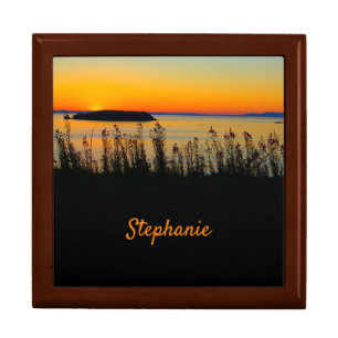 Beautiful ocean shore sunset, your own text gift box