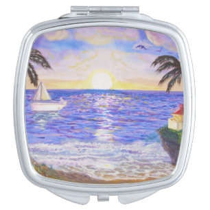 Beautiful Ocean sunrise painting image Compact Mirror