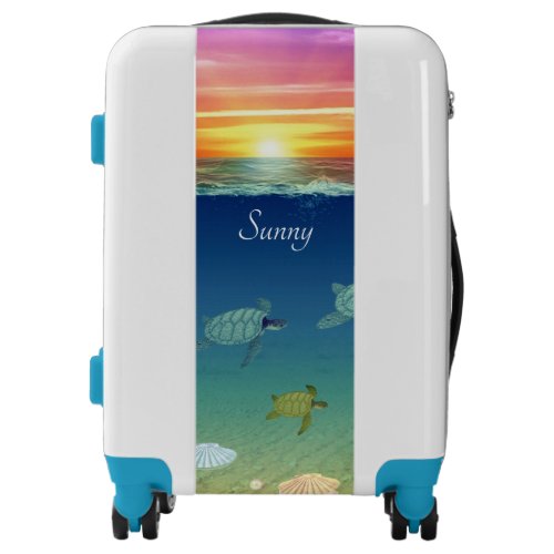 Beautiful ocean sunrise swimming sea turtles luggage