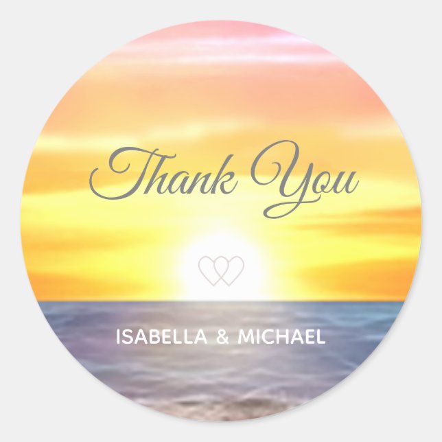Beautiful Ocean Sunrise Thank You Wedding Classic  Classic Round Sticker (Front)