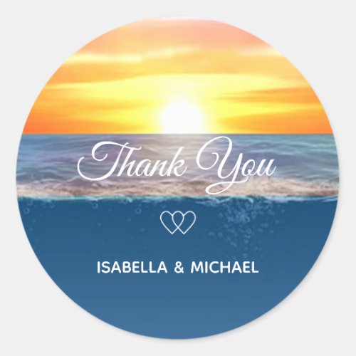 Beautiful Ocean Sunrise Thank You Wedding Classic Round Sticker