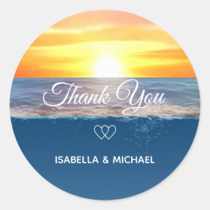 Beautiful Ocean Sunrise Thank You Wedding Classic Round Sticker