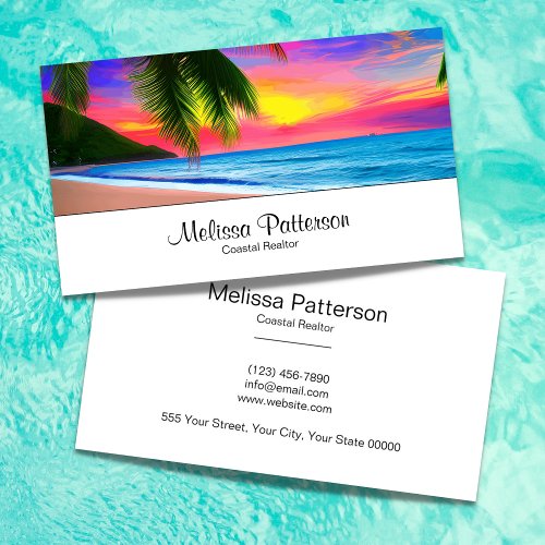 Beautiful Ocean Sunrise Tropical Travel White Business Card