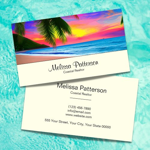 Beautiful Ocean Sunrise Tropical Travel Yellow Business Card