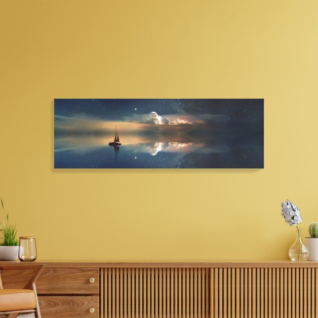 Beautiful Ocean Sunset Sailboat & Clouds Canvas Print (Insitu(LivingRoom))