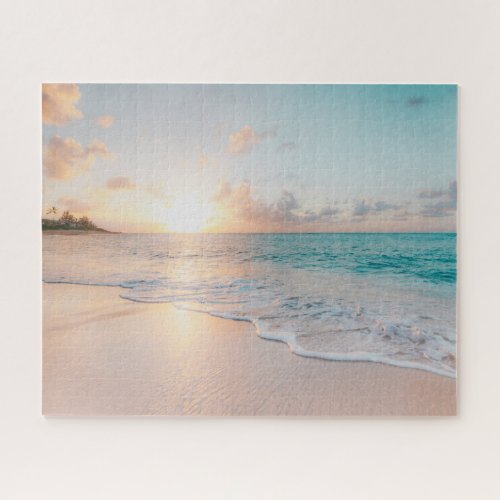 Beautiful Ocean Sunset With Gentle Waves Family Jigsaw Puzzle