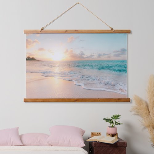 Beautiful Ocean Sunset With Gentle Waves Hanging Tapestry