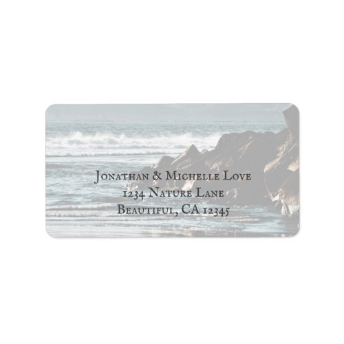 Beautiful Ocean Waves and Rocks Beach Address Label