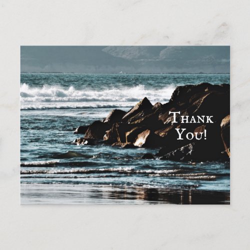Beautiful Ocean Waves and Rocks Beach Thank You Postcard