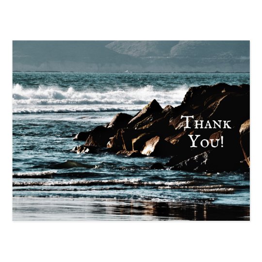 Beautiful Ocean, Waves and Rocks Beach Thank You Postcard | Zazzle.com