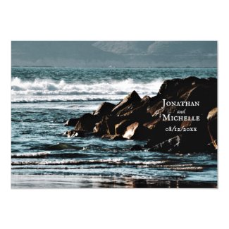 Beautiful Ocean, Waves and Rocks Beach Wedding Invitation