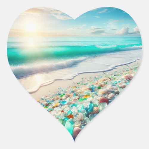 Beautiful Ocean Waves and Sea Glass Heart Sticker