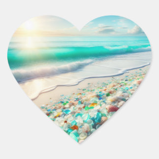 Beautiful Ocean Waves and Sea Glass Heart Sticker