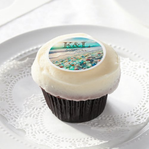 Beautiful Ocean Waves and Sea Glass Personalized Edible Frosting Rounds