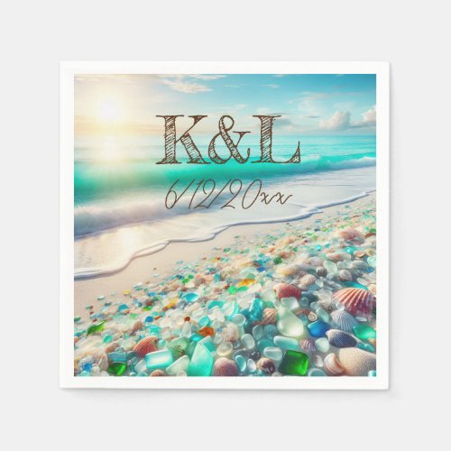 Beautiful Ocean Waves and Sea Glass Personalized Napkins