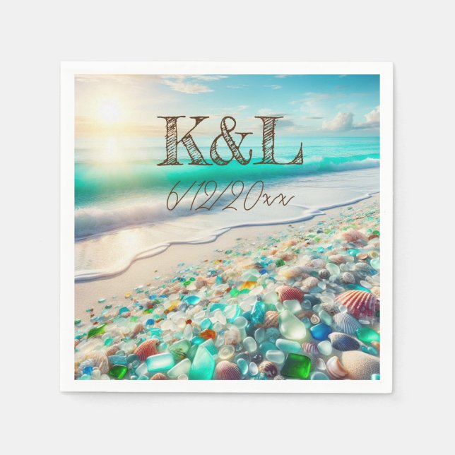 Beautiful Ocean Waves and Sea Glass Personalized Napkins (Front)