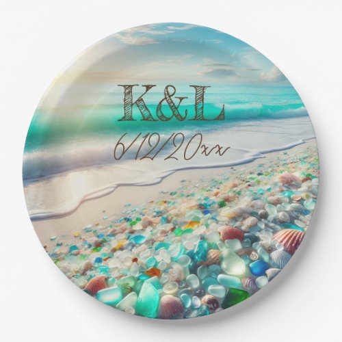 Beautiful Ocean Waves and Sea Glass Personalized Paper Plates