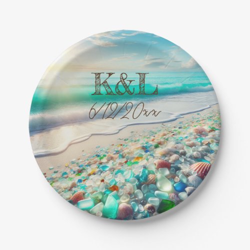 Beautiful Ocean Waves and Sea Glass Personalized Paper Plates