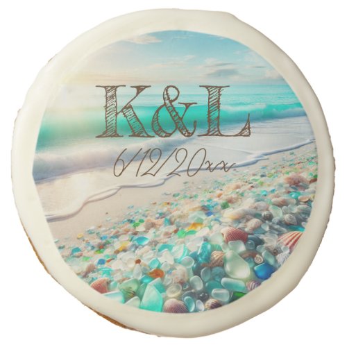 Beautiful Ocean Waves and Sea Glass Personalized Sugar Cookie