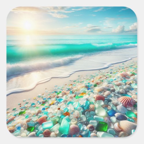 Beautiful Ocean Waves and Sea Glass Square Sticker