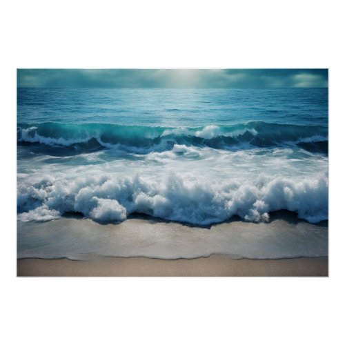 Beautiful Ocean Waves Crashing at the Beach  Poster