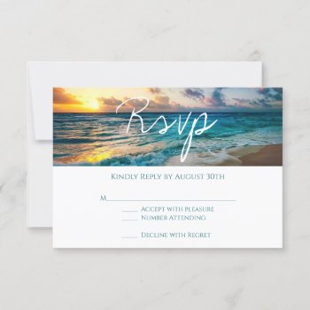 Beautiful Ocean Waves Summer Beach Wedding Rsvp Card by CustomWeddingSets at Zazzle