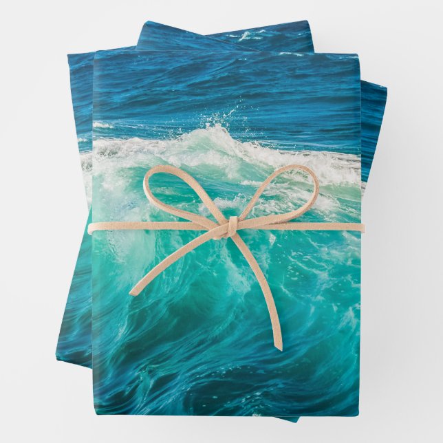 Beautiful Ocean Waves Wrapping Paper Sheets (In situ)