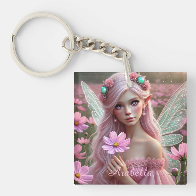 Beautiful October Fairy in Cosmos Keychain (Front)
