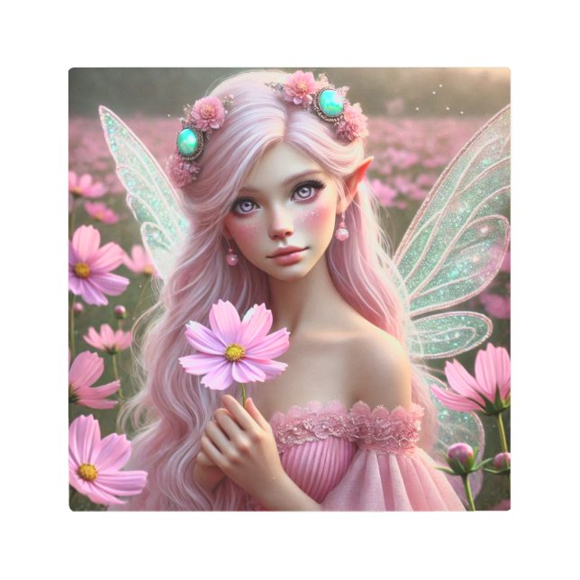 Beautiful October Fairy in Cosmos Metal Print (Front)
