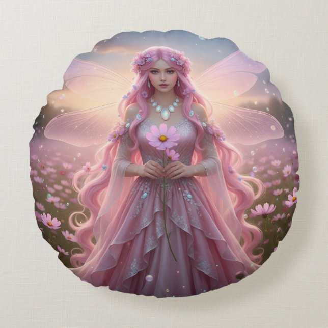 Beautiful October Opal Fairy Round Pillow (Front)