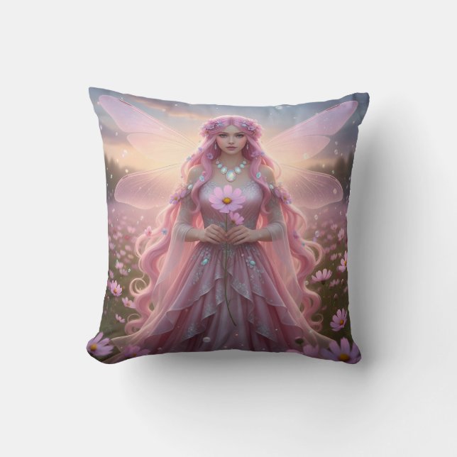 Beautiful October Opal Fairy Throw Pillow (Front)