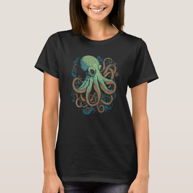 Beautiful Octopus Ocean Animal Artistic Graphic T-Shirt (Front)
