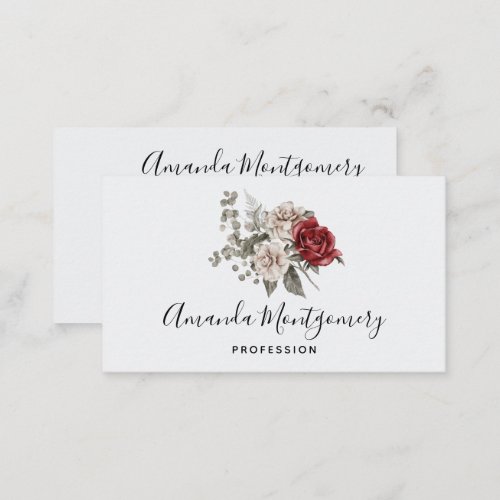 Beautiful Off_White  Red Roses Floral Bouquet Business Card