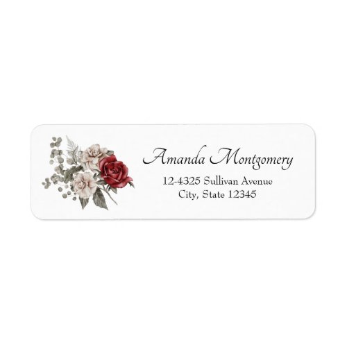 Beautiful Off_White  Red Roses Floral Bouquet Label