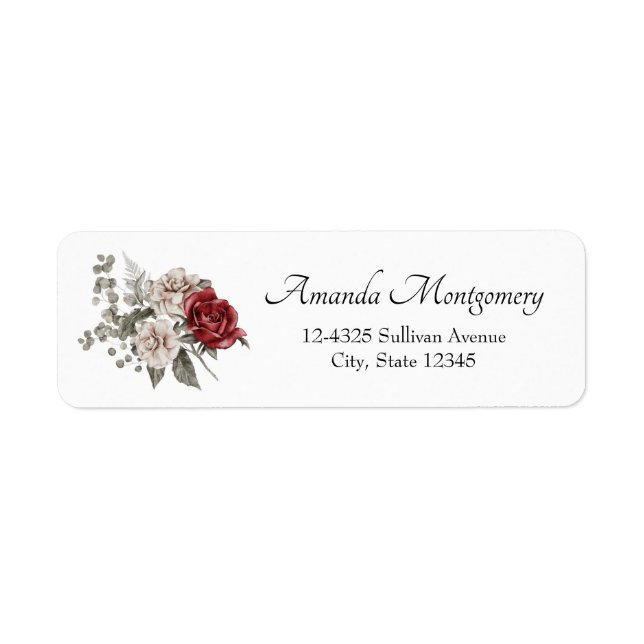 Beautiful Off-White & Red Roses Floral Bouquet Label (Front)