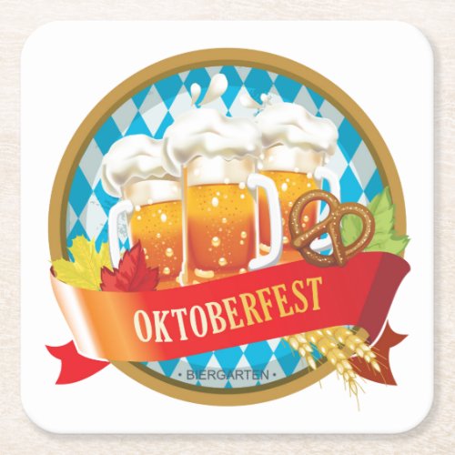 Beautiful Oktoberfest Label With Beer Square Paper Coaster