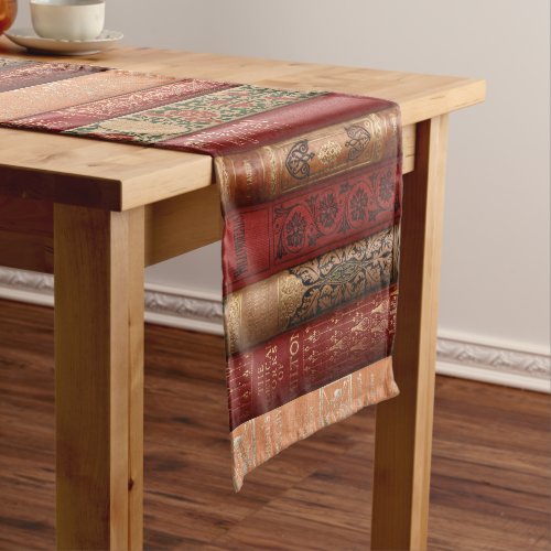 Beautiful Old Book Spines Red  Beige Short Table Runner
