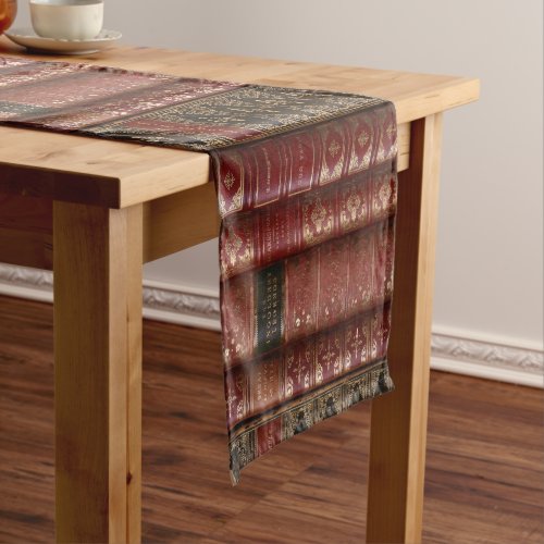 Beautiful Old Book Spines Rose  Gold Short Table Runner