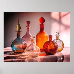 Beautiful Old Glass Bottles Black Background Wall Poster