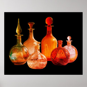 Beautiful Old Glass Bottles Black Background Wall Poster