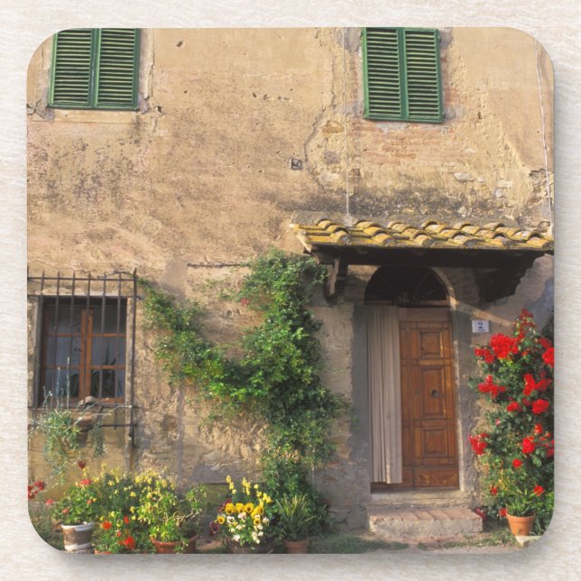 Beautiful old home with flowers at San Gimignano Coaster (Front)
