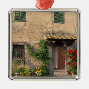 Beautiful old home with flowers at San Gimignano Metal Ornament