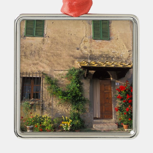Beautiful old home with flowers at San Gimignano Metal Ornament (Front)