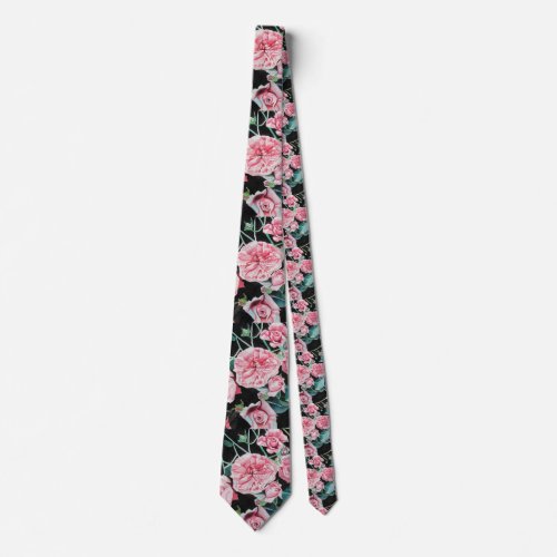 Beautiful Old Pink and Black Rose Mens Neck Tie