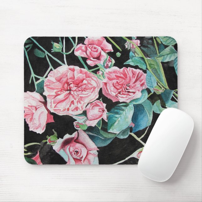 Beautiful Old Pink Roses Computer Mouse Pad (With Mouse)