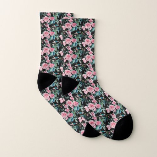 Beautiful Old Pink Roses Floral Socks