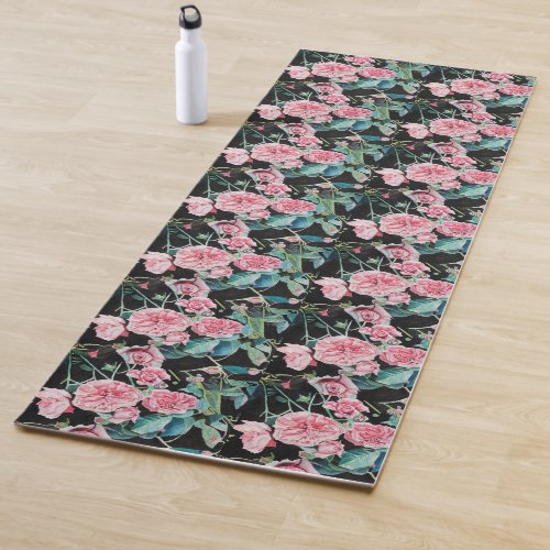 Beautiful Old Pink Roses Floral Yoga Mat