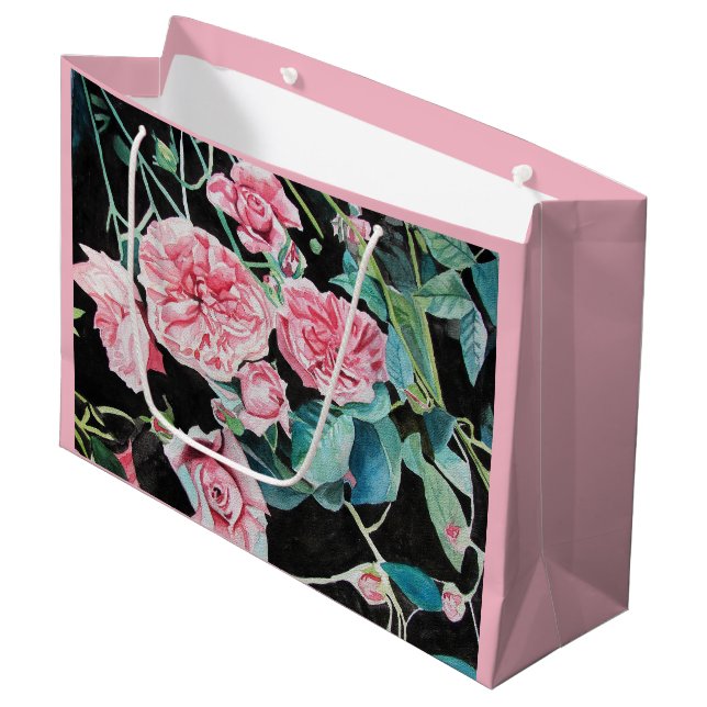 Beautiful Old Pink Roses Gift Bag (Front Angled)